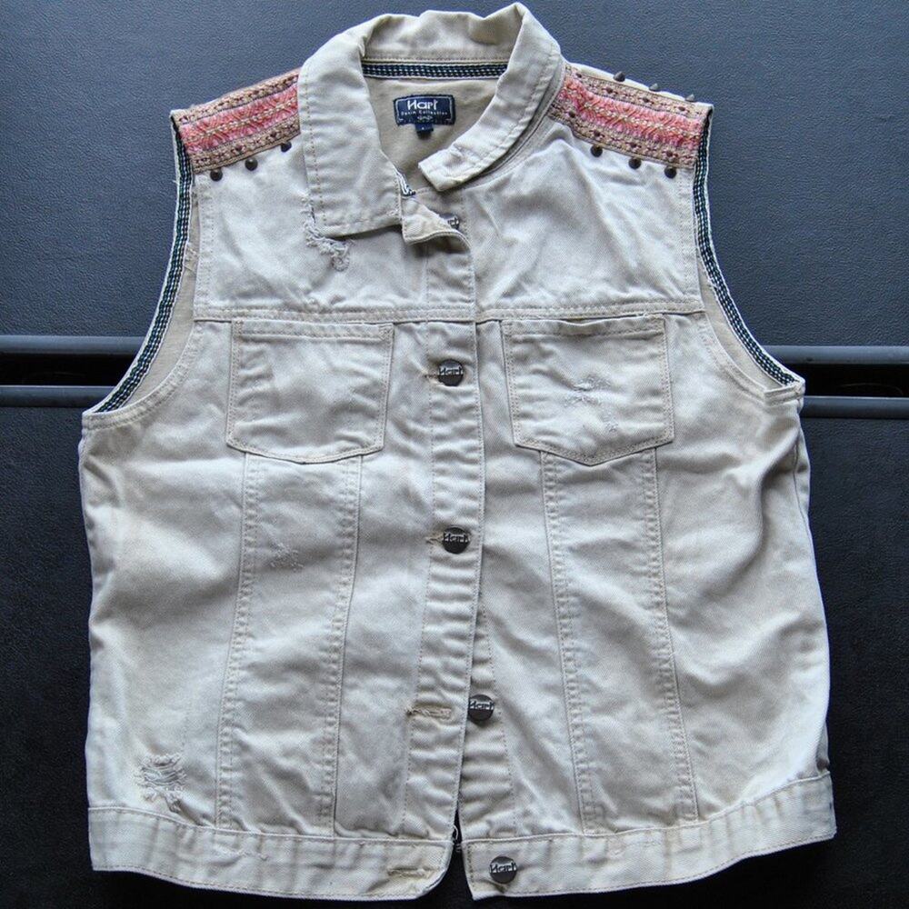 Hart Studded Large Tan & Pink Full Button-up Vest